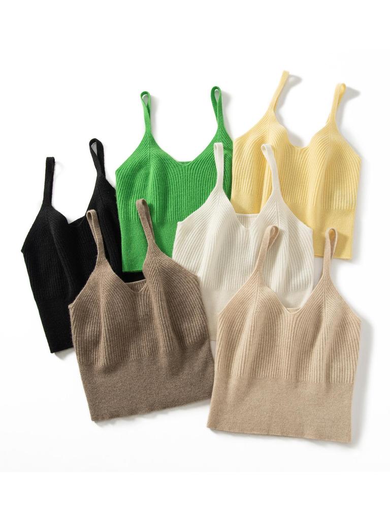 Women's 100% Cashmere V-Neck Knit Camisole – Slim Fit, Fashionable Outerwear in Multiple Colors