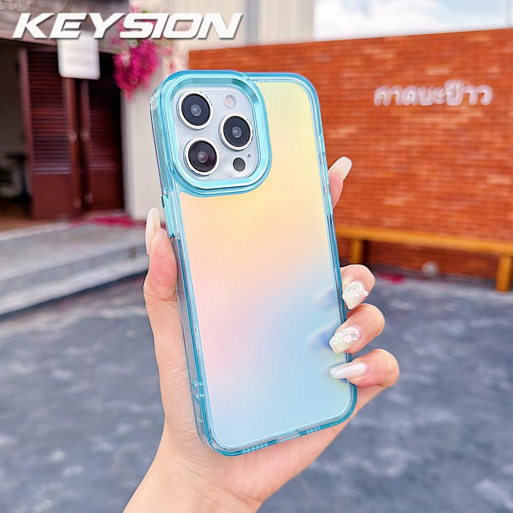 KEYSION Fashion Laser Gradient Colorful Phone Case for iPhone 11 12 13 Pro Max Soft TPU+PC Shockproof Back Cover for iPhone 11 12 13