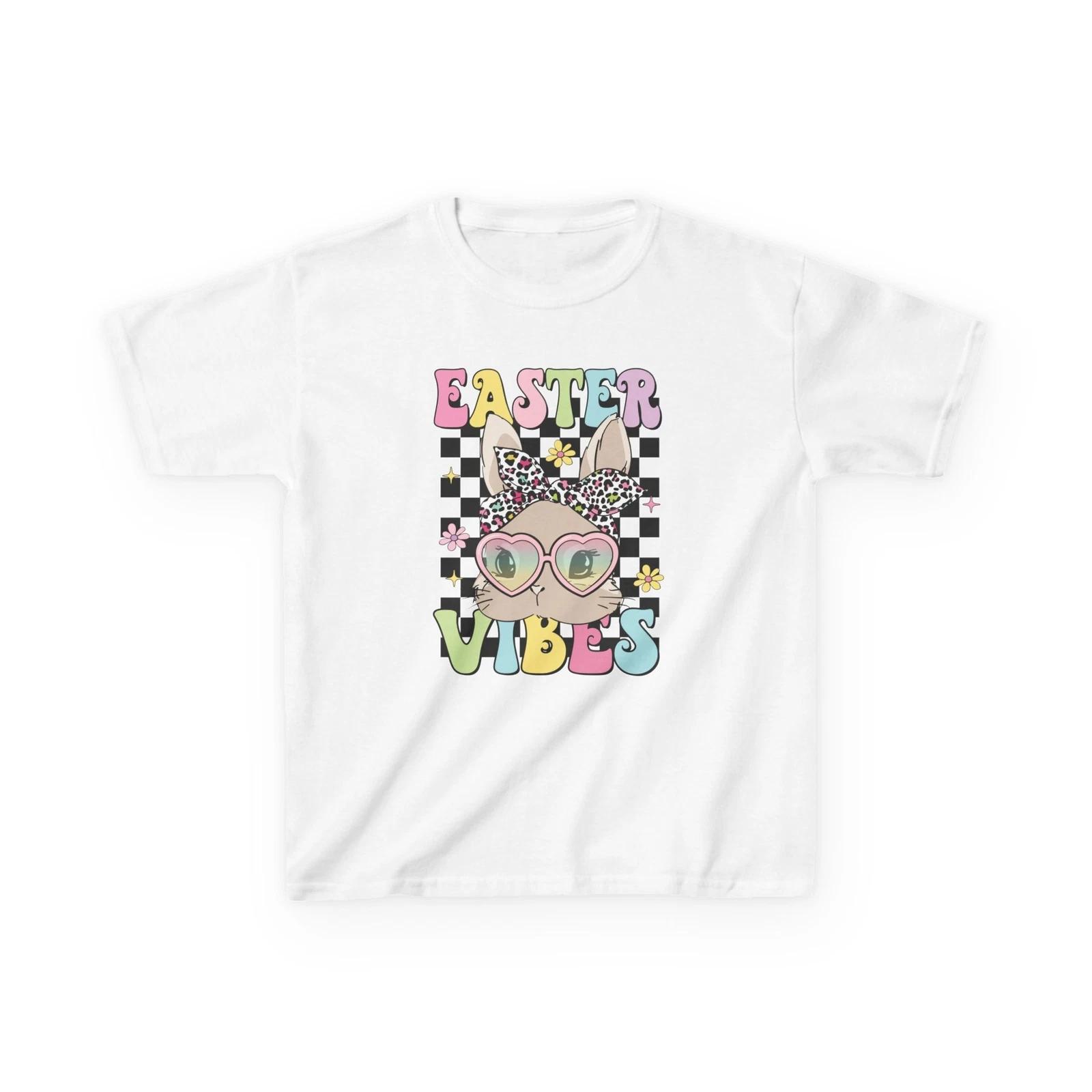 

Kids Cute Easter Bunny Tee Pastel Easter Vibes Leopard Bow Heart Glasses T-Shirt S