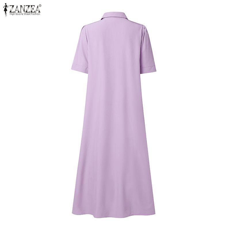 ZANZEA Women Casual Turn Down Collar Short Sleeve Summer Shirt Dress