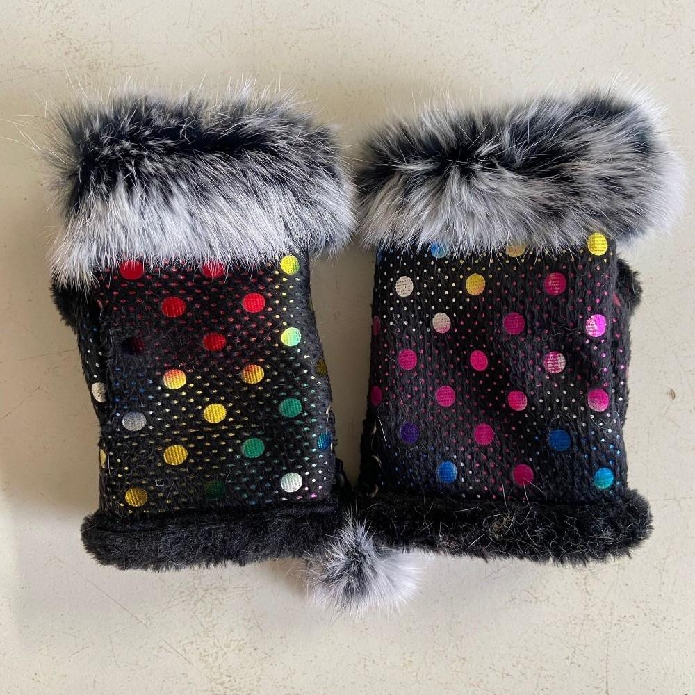 Plush Leopard Print Gloves Thicken Wrist Warmers Faux Rabbit Hair Warm Fingerless Mittens  Winter