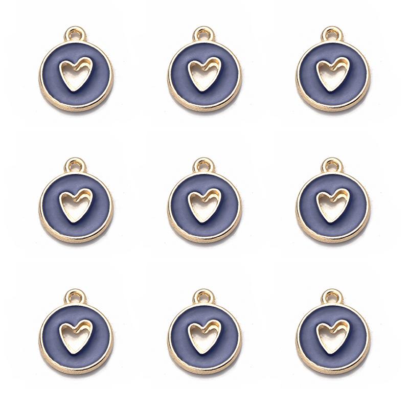 10 pezzi/lotto Cuore d'Amore Rotondo Smalto Ciondoli Double Face Ciondolo Fatto a Mano Per Braccialetto Fai da Te Creazione Gioielli 14,5x11,5 mm Vendita all'Ingrosso