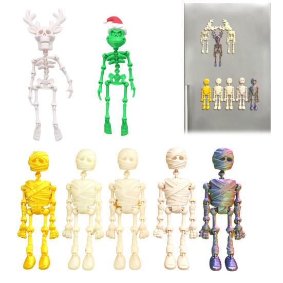 Halloween Skeleton Refrigerator Magnet 3D Printed Poseable Skeleton Figurine with Movable Joints Articulated Skeleton Fridge Magnetic Decoration