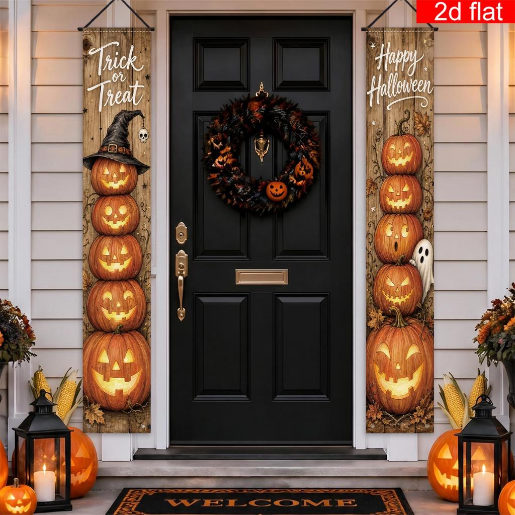 2pcs Banner Halloween Pumpkin Theme Polyester Porch Party Supplies