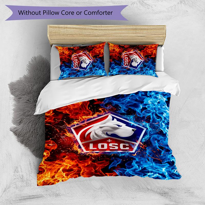 LOSC Lille FC Printed 3PCS Bedding Set Breathable Duvet Cover with Pillowcases Decorative Bed Linen for Bedroom Home