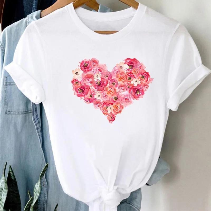 New Bicycle Flower Love Retro Loose Simple Cute Half Sleeve Short Sleeve T-shirt Woman Summer fashion polyester fabric