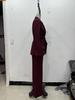 European American Style Fashion Suit: Buckle Decor Jacket & Straight-Leg Pants Two-Piece Slim Fit Set for Women