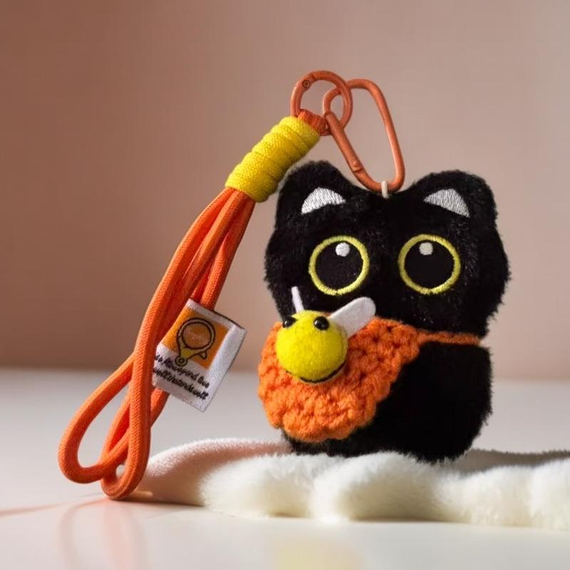 Super Cute Little Black Cat Pendant Personality Cute Plush Doll Hand-woven Lanyard Multi-color Gift for Good Friends