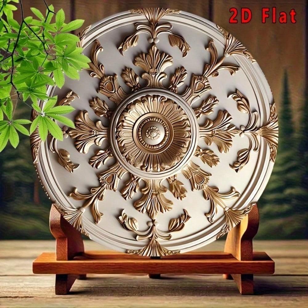 Golden Floral Round Metal Wall Art 8x8 Inch Carved Aluminum Home Decor UV Scratch Resistant