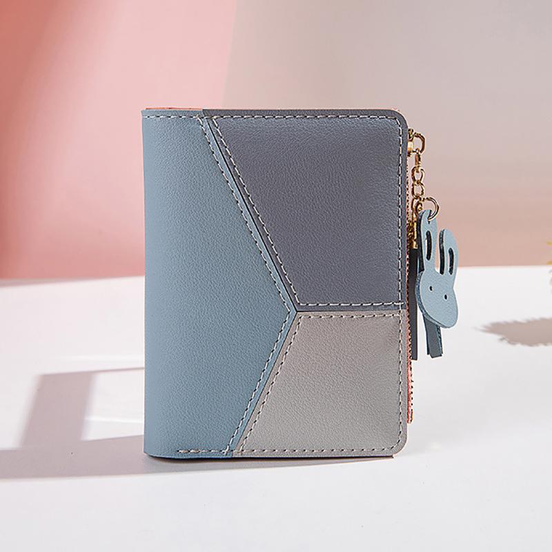 Enkel Stil Korte Lommebøker Dusk Kontrastfarge PU Lær Myntpung Kortholdere Liten Clutch Dame Jenter Håndveske Pung