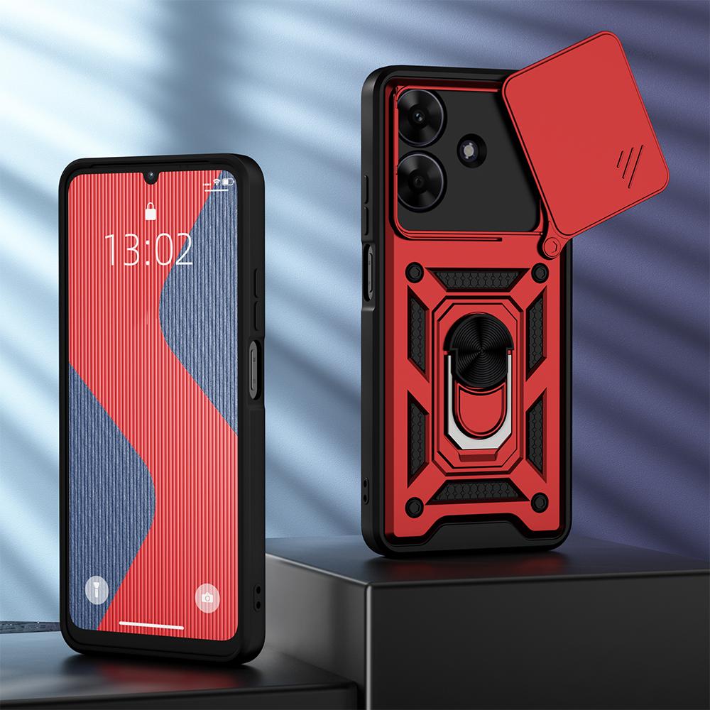 KEYSION Shockproof Armor Case for Realme Note 60 60X Slide Camera Protection Ring Stand Phone Back Cover for Realme Note 60X