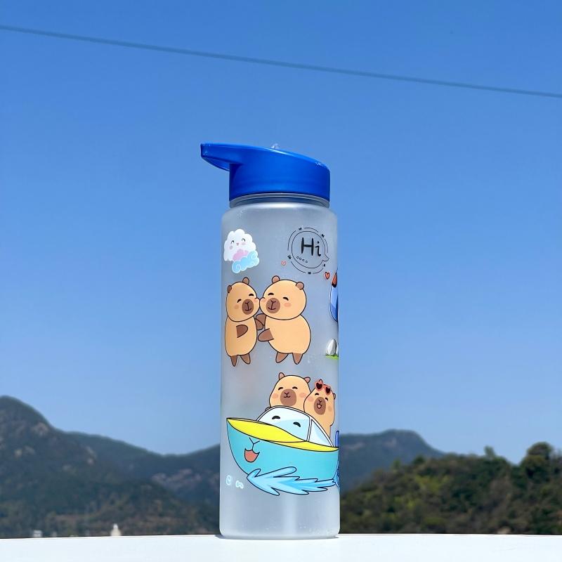 750ml Capybara Printed Water Bottle With Straw Sippy Cup Leakproof Plastic Water Bottles For Outdoor Sports Camping Drink Cup