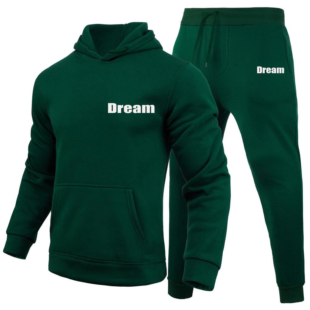 Dream Letters Printed Sets Winter Tracksuit Men Hooded 2 Piece Sets Mens Outfits Suit Men Fleece Sport Hoodie Sweatpants Two Piece Sets