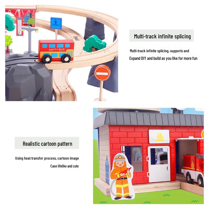 Wooden Electric Train Track & Car Building Blocks Set for Kids