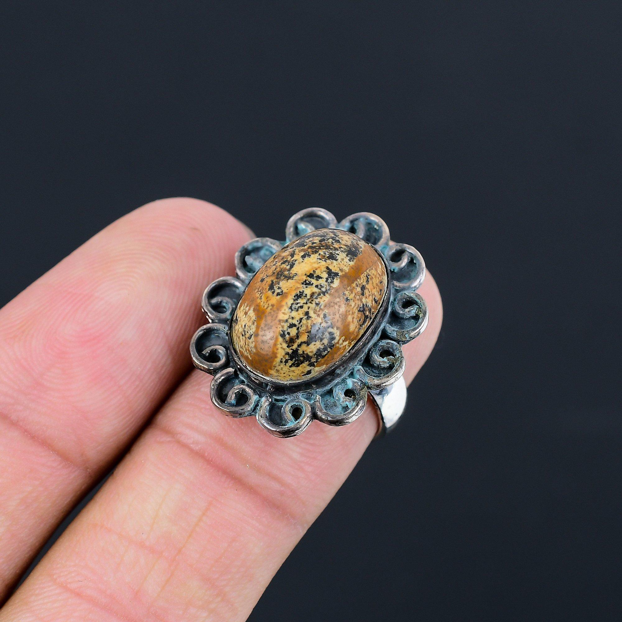 Natural Picture Jasper Gemstone 925 Silver Multi Stone Ring Size 6.5 For Girls 6.5