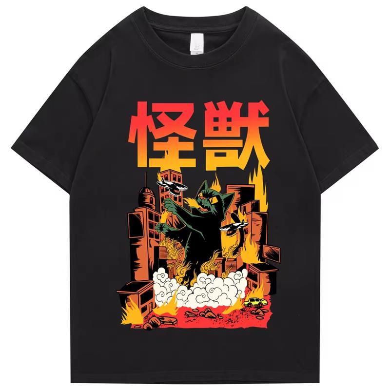 2026 Unisexs Hip Hop Tshirt Street Apparel Japanese Monster Harajuku Retro Poster Print Tshirt Summer Casual Short Sleeve Top