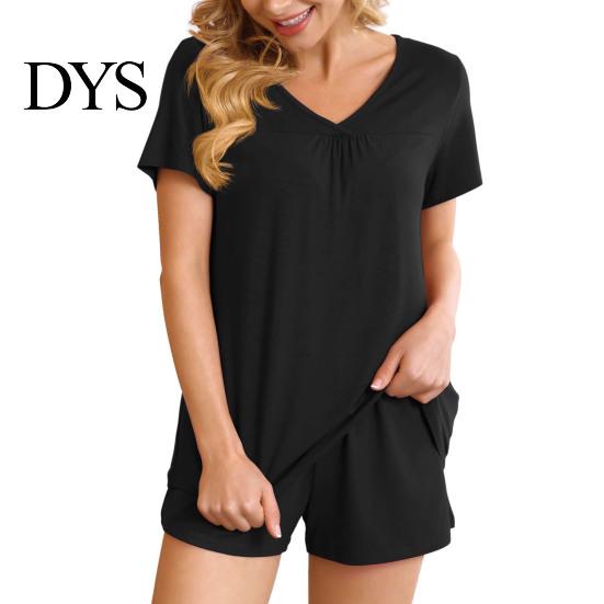 Women Summer Clothes 2 Pcs/Set Pajamas Suit V Neck Short Sleeve Sleepwear Set Casual Two-piece Outfit Homewear Top Shorts Loose Sport