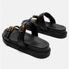 Luxury   Platform Slippers for Women Summer High Quality Soft Leather Metal Buckle Slide Sandals Beach Flat Shoes