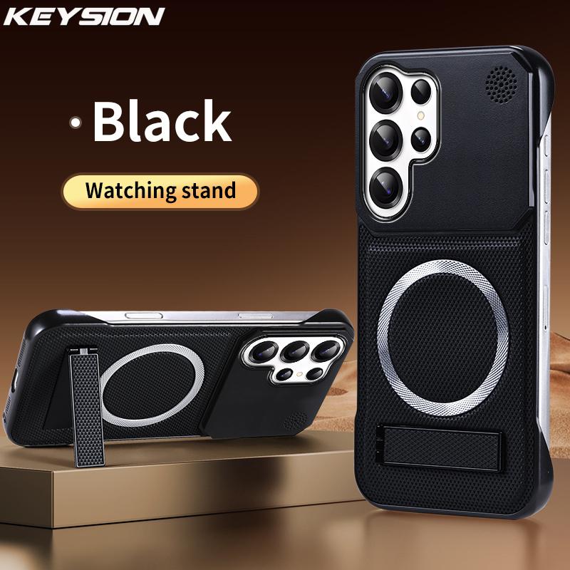 KEYSION Luxury Magnetic PU Leather Aromatherapy Phone Case for Samsung Galaxy S22 S23 Ultra Kickstand Borderless Back Cover