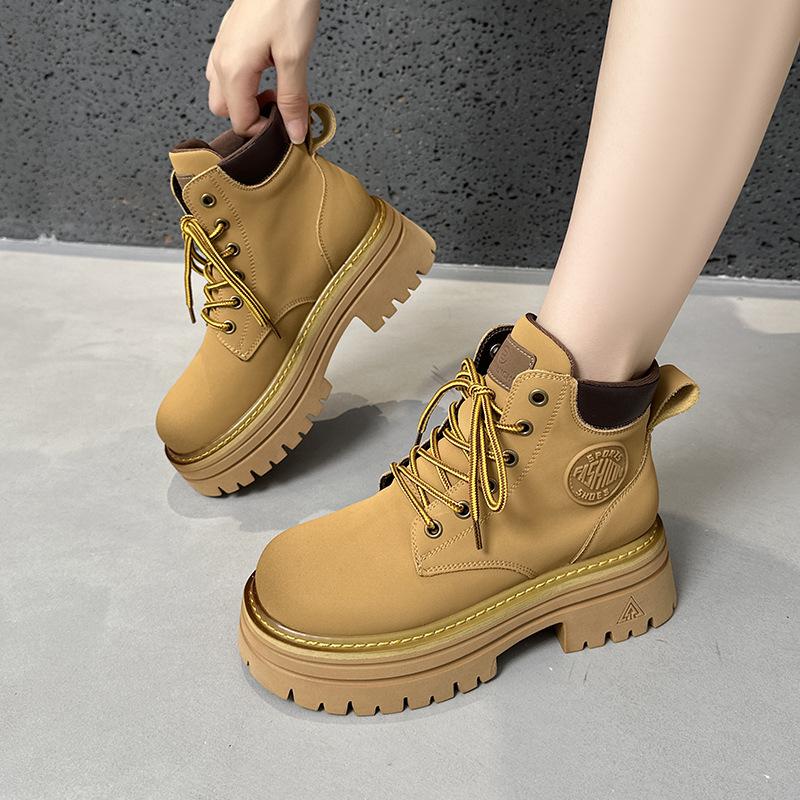thick-soled Martin boots women's new retro British style short boots outdoor casual rhubarb boots inner height-increasing boots