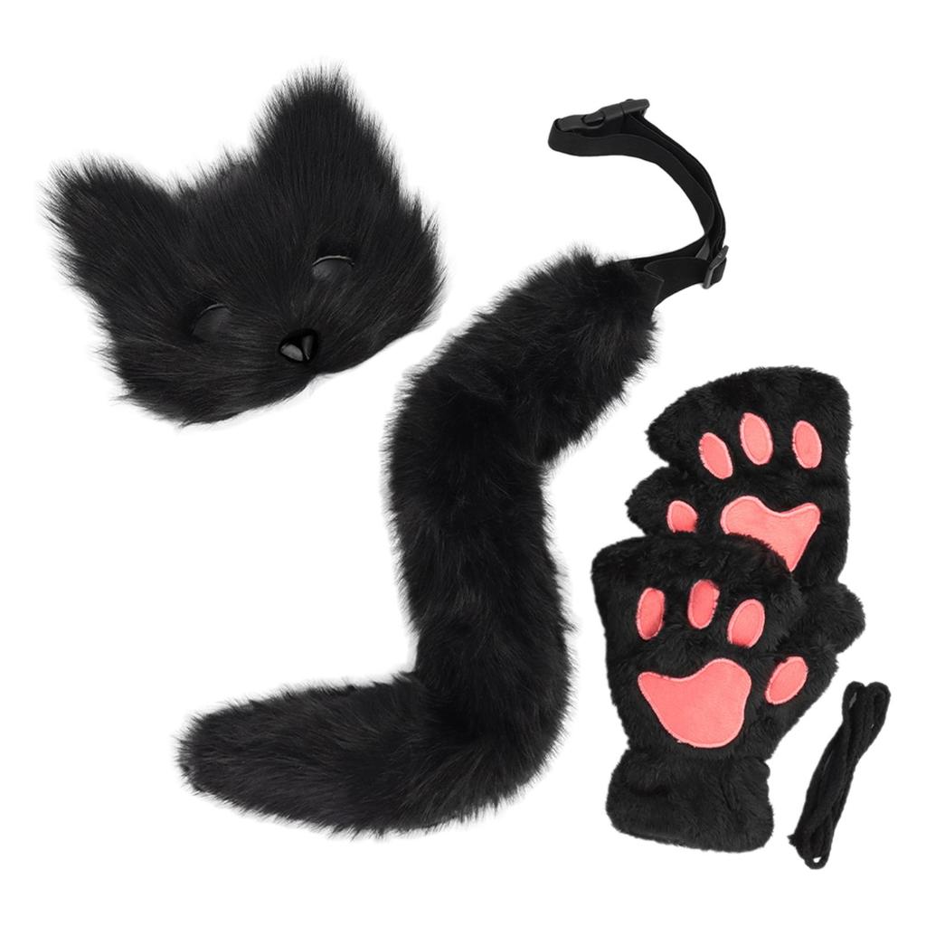Mask and Tail Set Lovely for Women Girls Animal Tail Glove Set for Carnival Role Play Prom Stage Performance Halloween Party