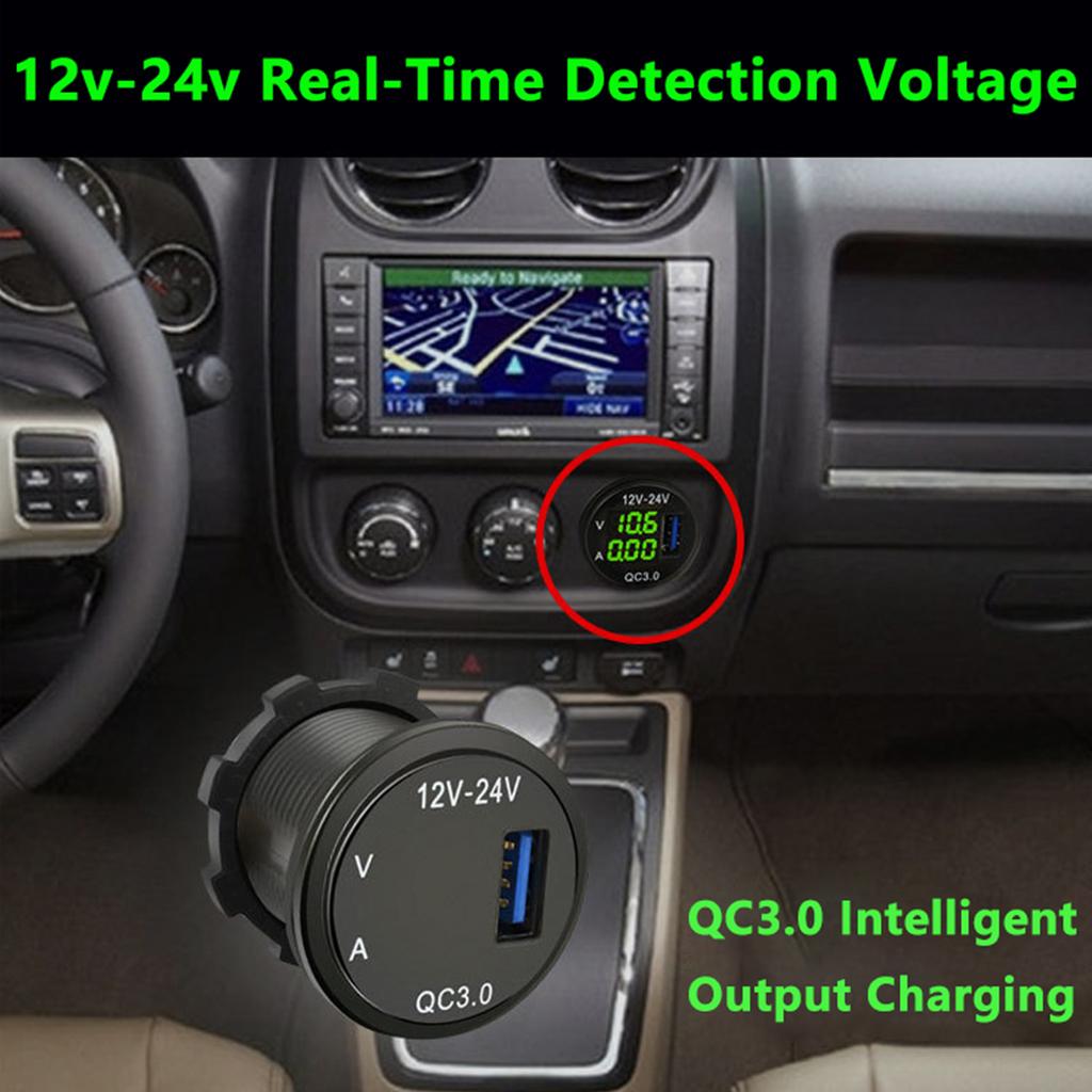 New Car Voltmeter QC 3.0 USB Charger Socket Power Outlet Digital Voltmeter Ammeter Monitoring For Car Boat Marine Rv Motorcycle