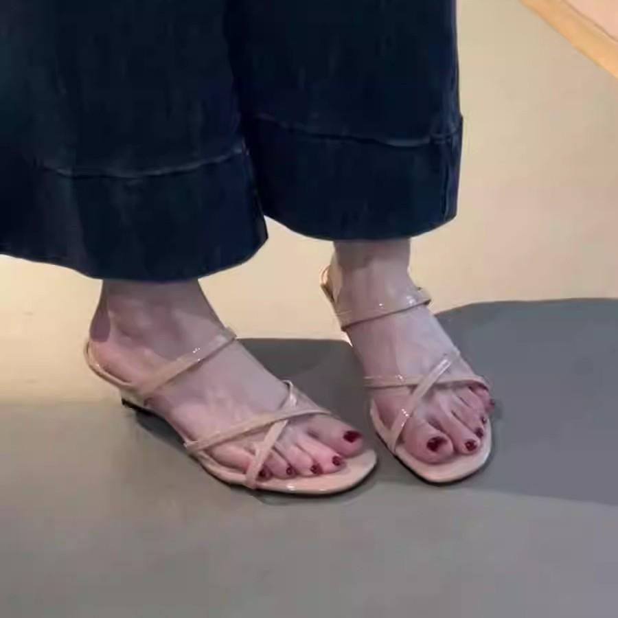 Sandale cu toc pantă blândă francez, cu papuci cool pentru exterior, cu degete deschise, temperament, cu toc înalt, femei