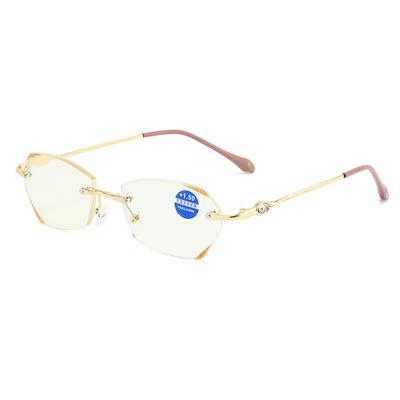 Frameless Trimmed Metal Diamond-encrusted Blue-light Reading Glasses Are Fashionable, Elegant, Simple and Light Reading Female Reading Glasses.