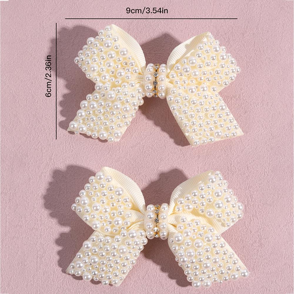 

Новый белый жемчужный бант для волос с заколками для девочек, блестящий бант со стразами в центре, заколки для волос, детские бутик-аксессуары для волос