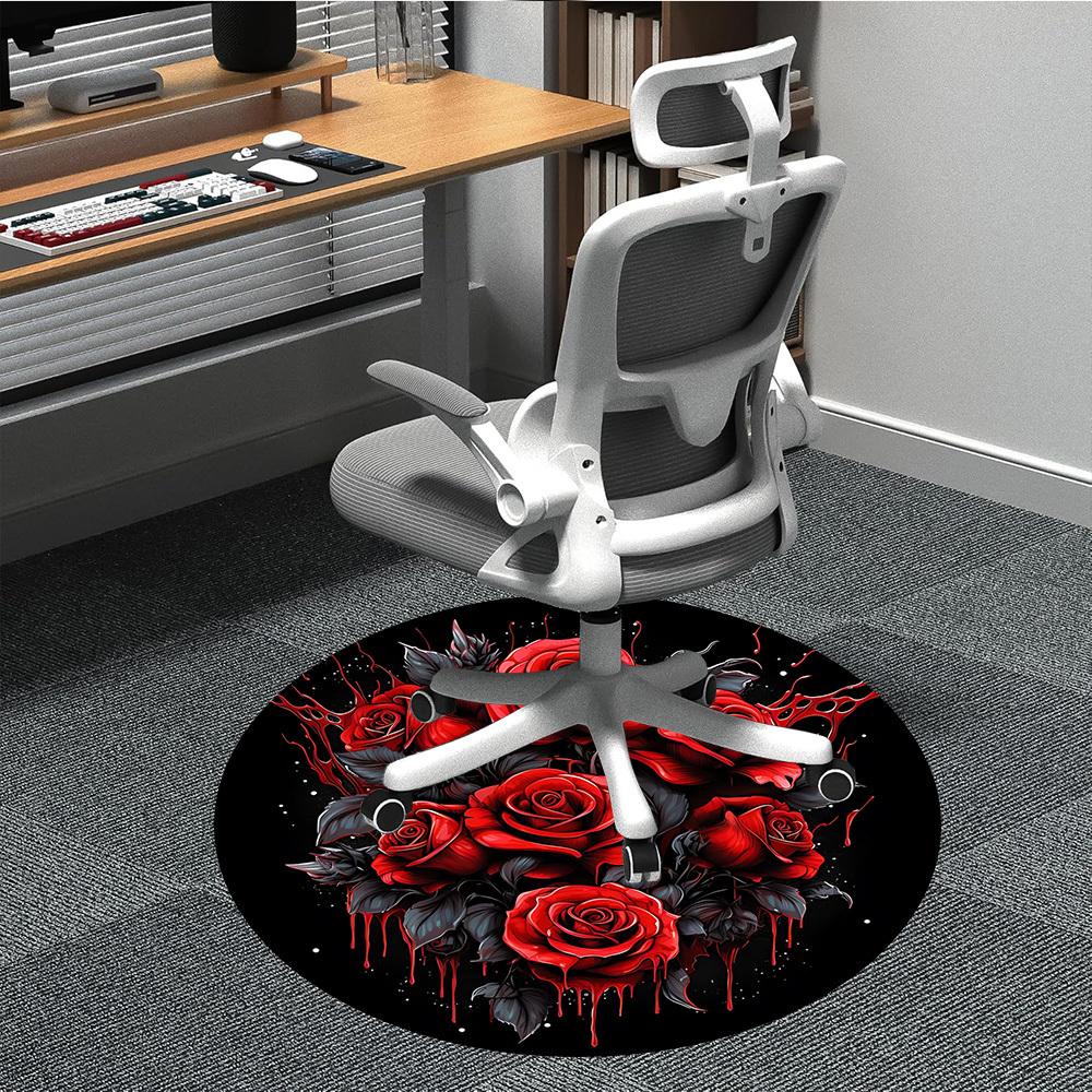 1pc Gothic Roses Carpet for Office Non-Slip, Round Carpet, Soft & Comfortable, Carpet for Office, Lightweight Round Floor Mat