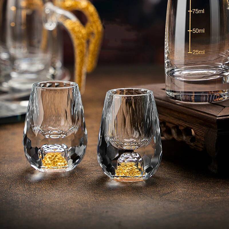 Luxury Crystal Vodka Sake Shochu Bar Liqueur Gold Foil Shot Glass Tea Cup Gift Hard Liquor Wine Glasses 1/2/4/6pcs 15ml