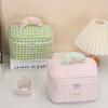 1pc Cute Color Contrast Check Delicate Bucket Makeup Bag for Ladies Outdoor Travel