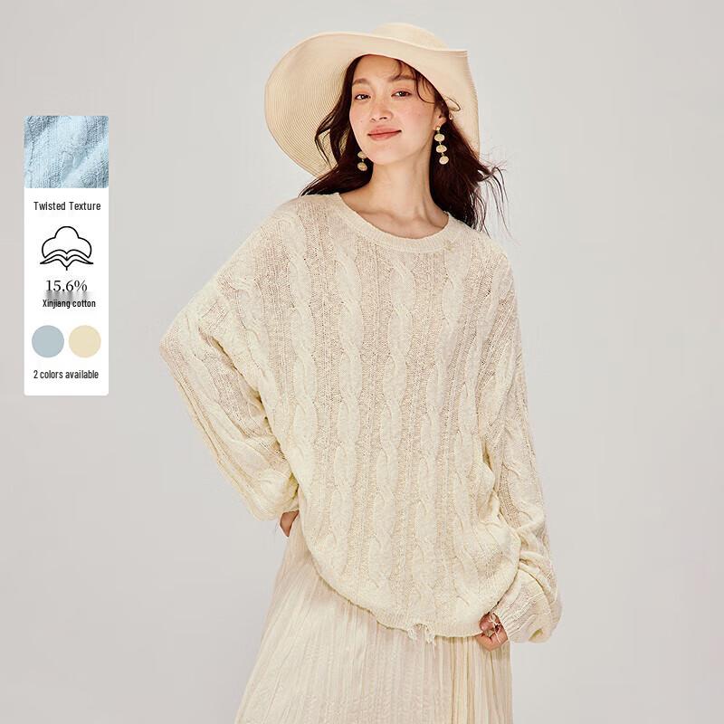 

INMAN Women s Cable Knit Round Neck Sweater M