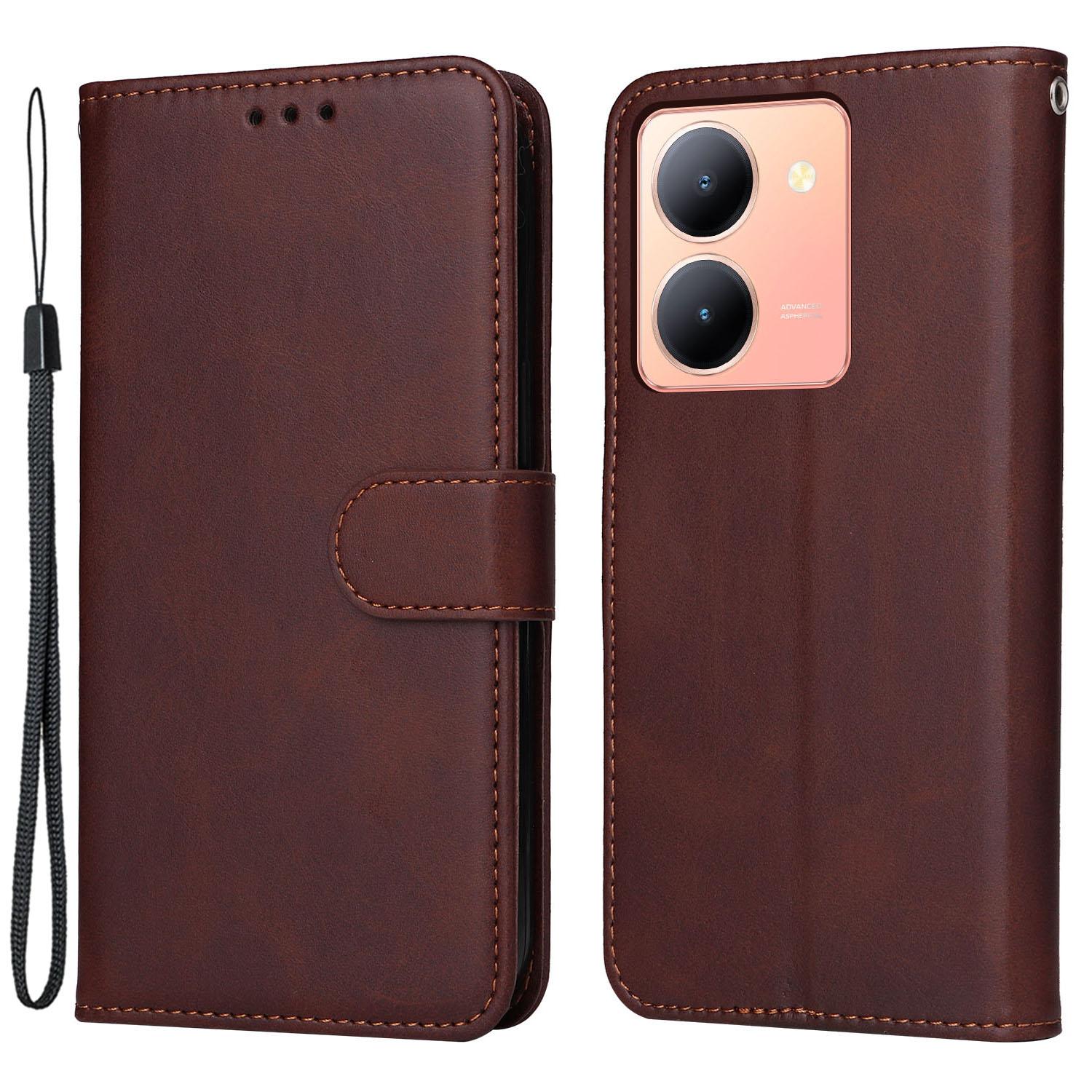 

For vivo Y78 (China) 5G/Y36 4G (Global)/Y36 5G (Global) Phone Case Calf Texture Leather Wallet Stand Cover Brown