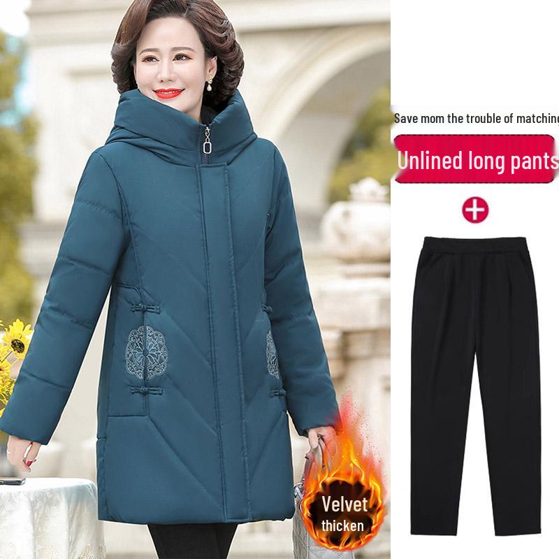 Red Mid-Length Winter Jacket for Middle-Aged and Elderly Women - Thick, Cotton-Padded, Suitable for Spring and Autumn