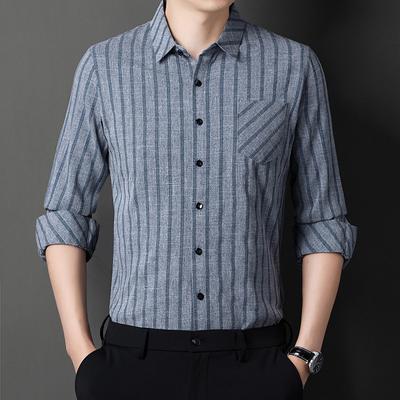 Spring and Autumn Long Sleeve Shirt Young and Middle-Aged Men's Business Lapel Fashion Korean Vertical Top