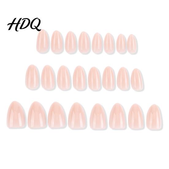 Women Fake Nails 24Pcs Nude Press on Nails Natural Glossy Almond Stick-on