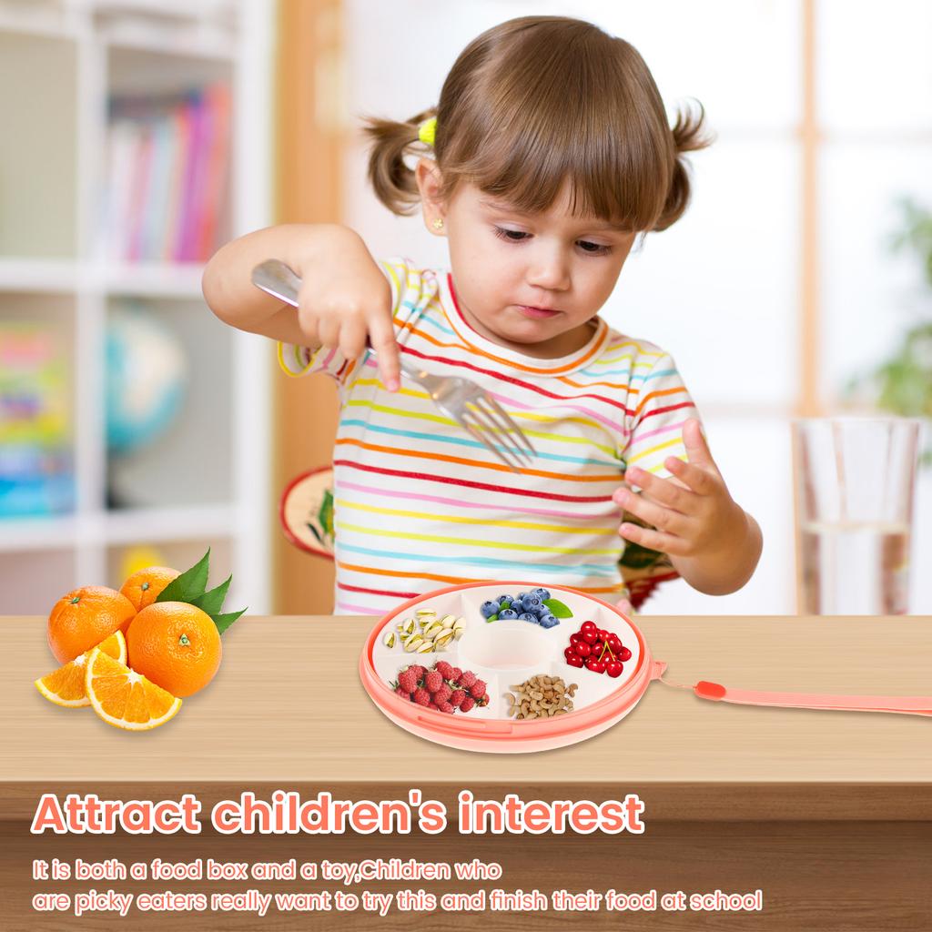 Portable Kids Snack Containers 5-Grid Toddler 360° Spinner ABS Plastic Snack Tray for Snack Candy Nut Picnic Storage Boxes