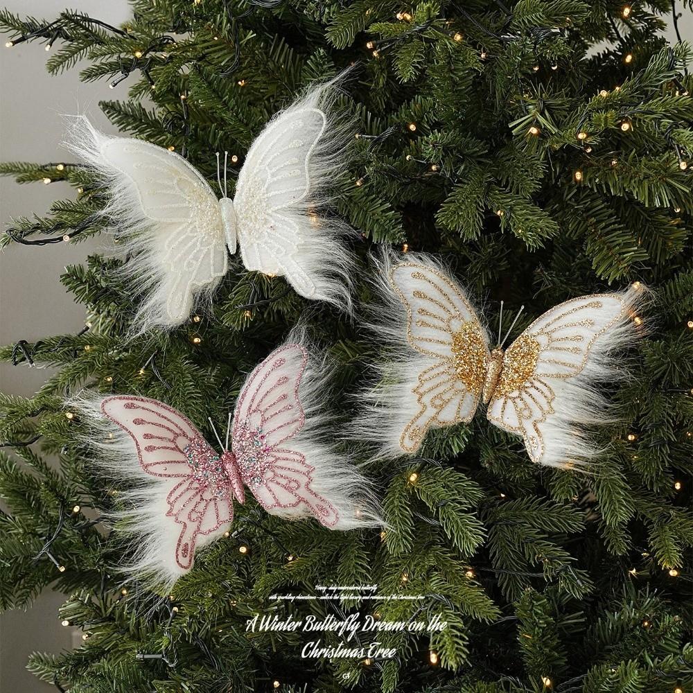 Sequin Bead Butterfly Ornament Fluff Hair Xmas Hanger New Party Decor  Holiday Event