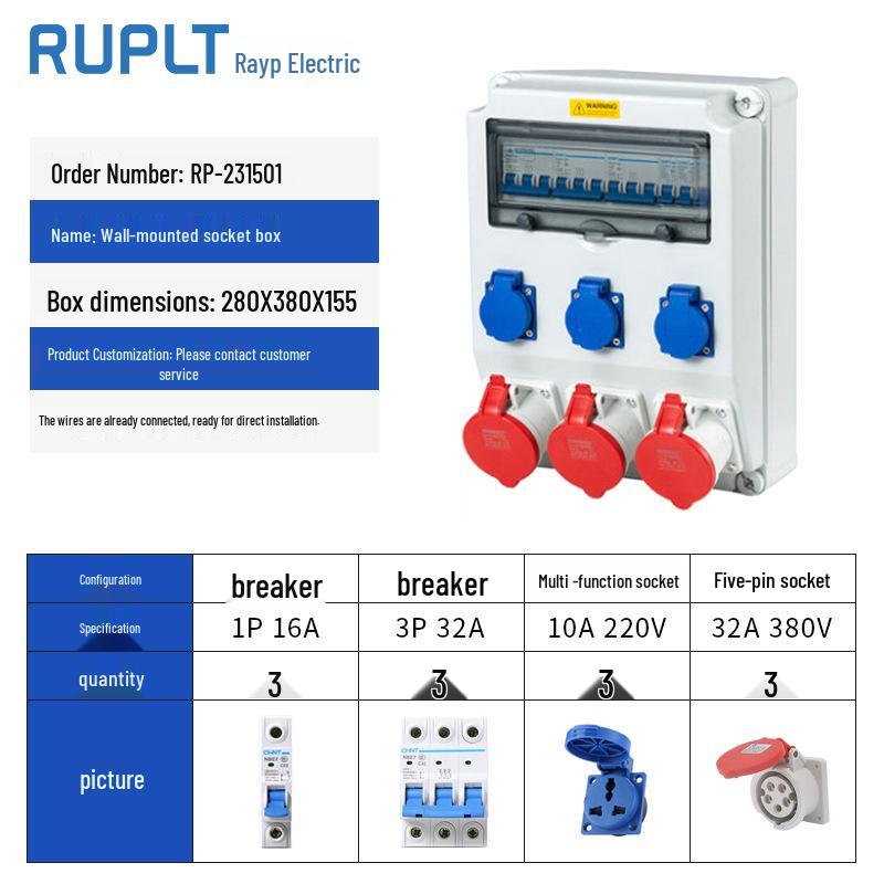 Wall-Mounted IP65 Waterproof Industrial Socket Box - Assembled Industrial-Grade Wiring and Distribution Box