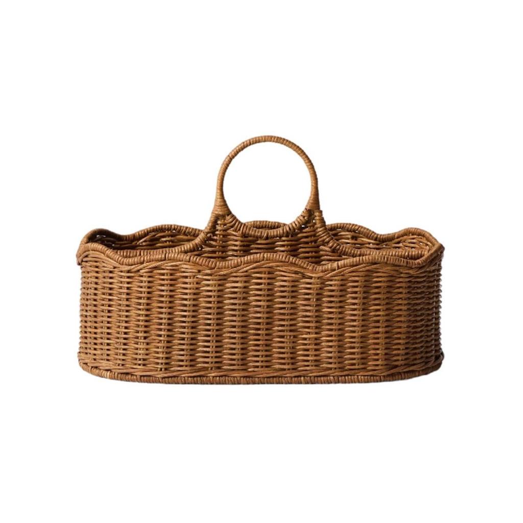 Woven Basket Arched Handle Rattan Brown Tray Organizer