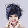Brand Women Genuine Rex Rabbit Fur Hats Winter Rex Rabbit Fur Beanies Striped Top Flower Fox Fur Warm Real Fur Knit Caps