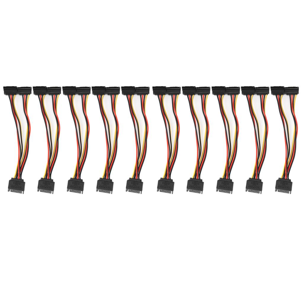 10Pcs SATA Power Adapter 15pin 1 Male to 2 Female Right Angle Connector Mains Cord for Transfer Data Charge