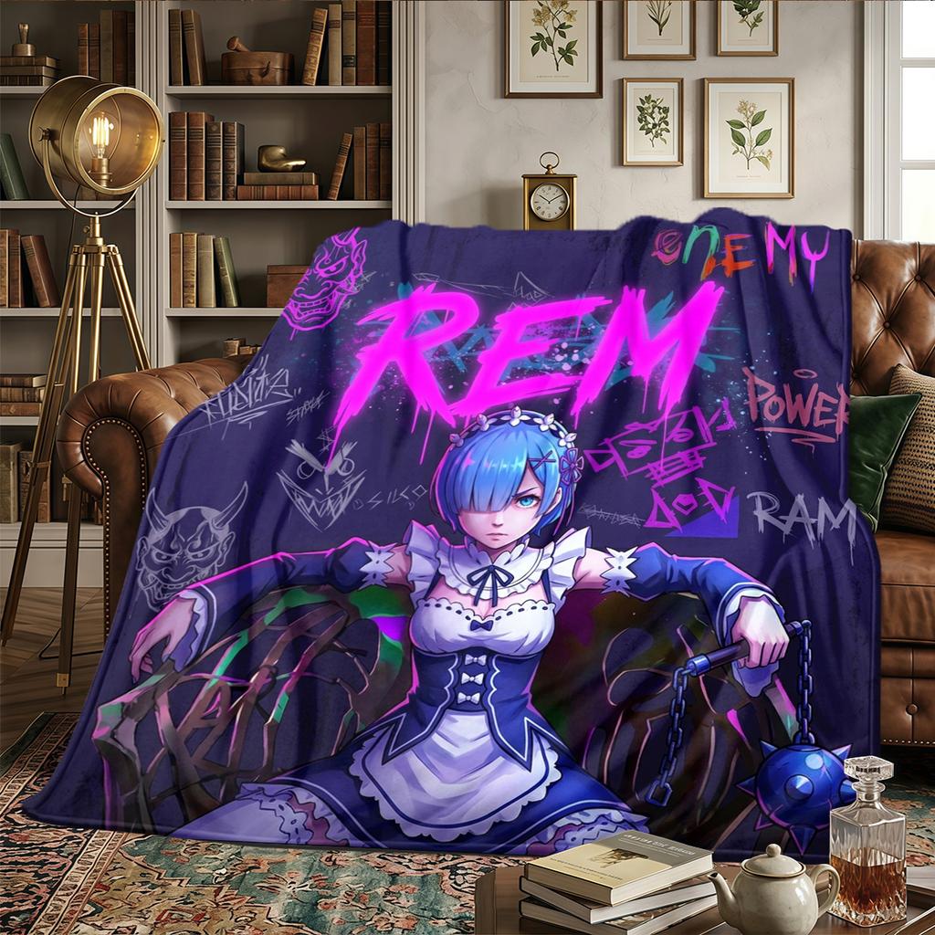 Re Zero Starting Life In Another World Warm Comfortable Flannel Blanket Printed, Fits Bedrooms,Sofas, Beds, Chairs, Travel -HE45