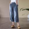 Pantaloni Corti Estivi Sottili in Denim Retro da Donna Vestibilità Larga Gamba Larga
