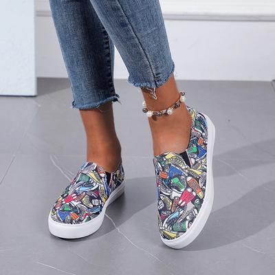 2024 Women's Vulcanize Shoes Trendy Graffiti Canvas Shoes Women Fashion Sneakers Flat Shoes Street Dance Shoes of Women Slip-on