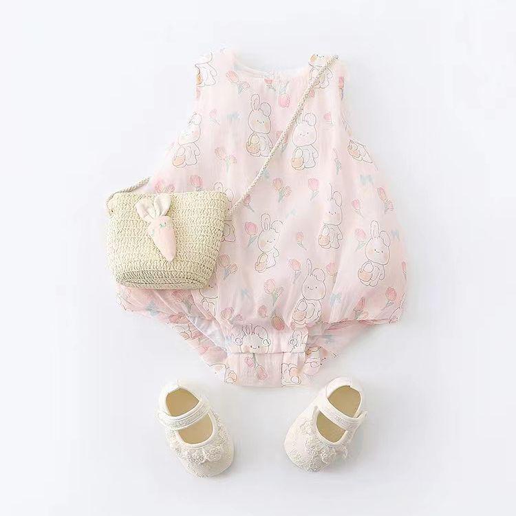Baby Girl Summer Sleeveless Romper - Cute Rabbit Design