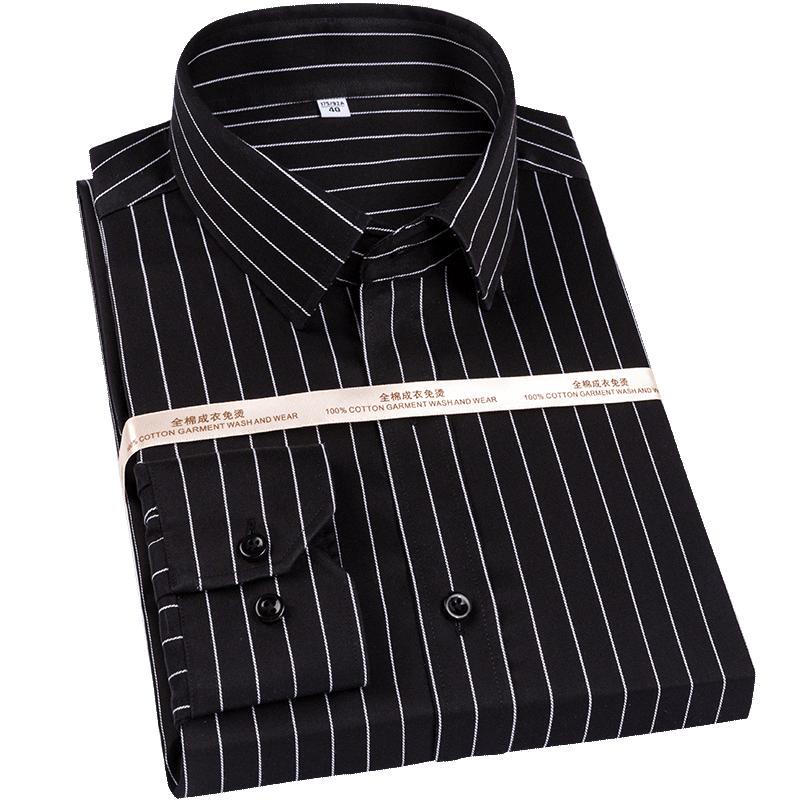 Official Formal Pure Cotton Iron Free Square Collar Business Men Plaid Shirts Long Sleeve Anti Wrinkle
