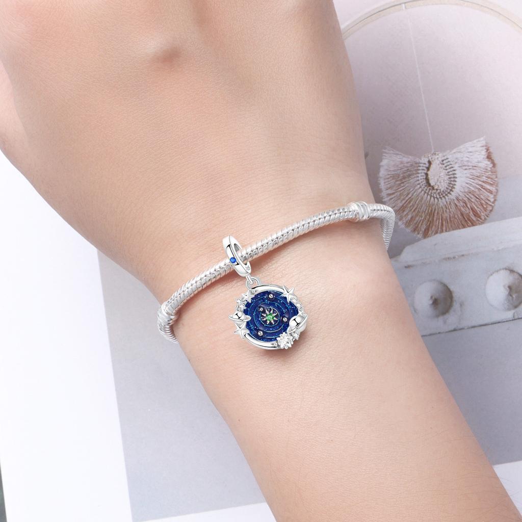 PANPOKI 925 Silver Star Pendant Bracelet Charms DIY Trendy Jewelry Gifts for Party Beads Dreamy Universe