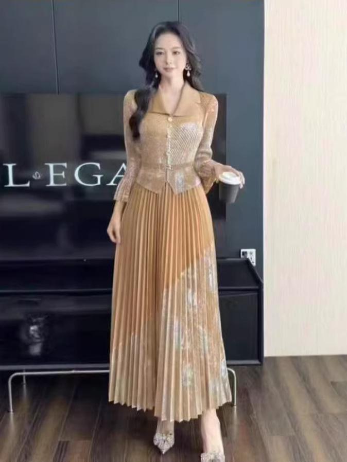 Issey Miyake Pleated Plus Size Luxurious Slimming Long Dress for Women